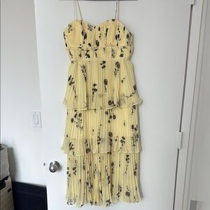 Self Portrait Yellow Tiered Midi Dress